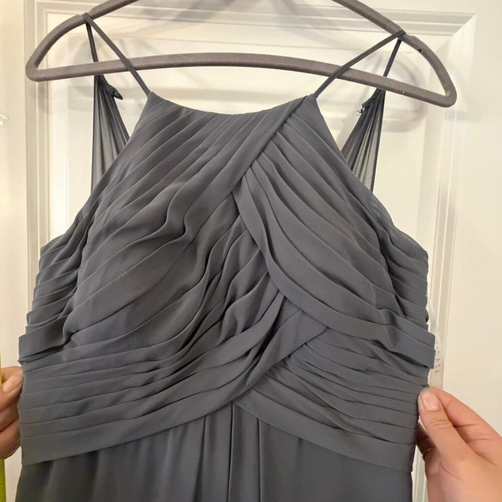 Azazie Long Gray Chiffon Pleated Formal Dress – Size M – Bridesmaid / Evening - Picture 5 of 8